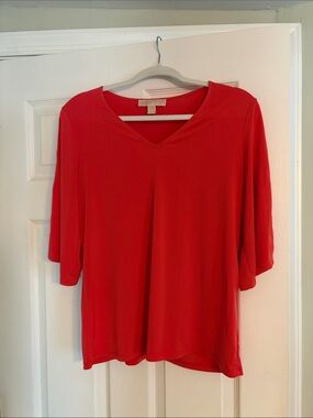 Michael Kors Red V-Neck Short Sleeve Blouse
